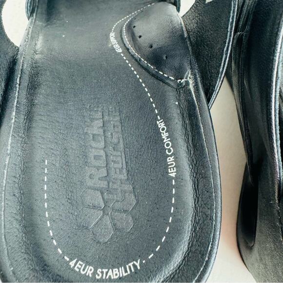 Rocky 4EurSole Sandals Black Leather Splendor Wedge Two Strap Slide Size 11.5 - Picture 8 of 13